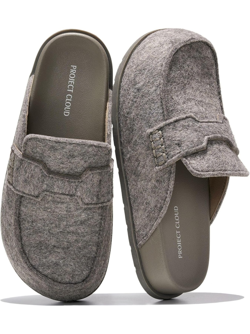 🆕 Womens Light Gray Felt Slipper Loafers Comfy Memory Foam Warm House Shoes